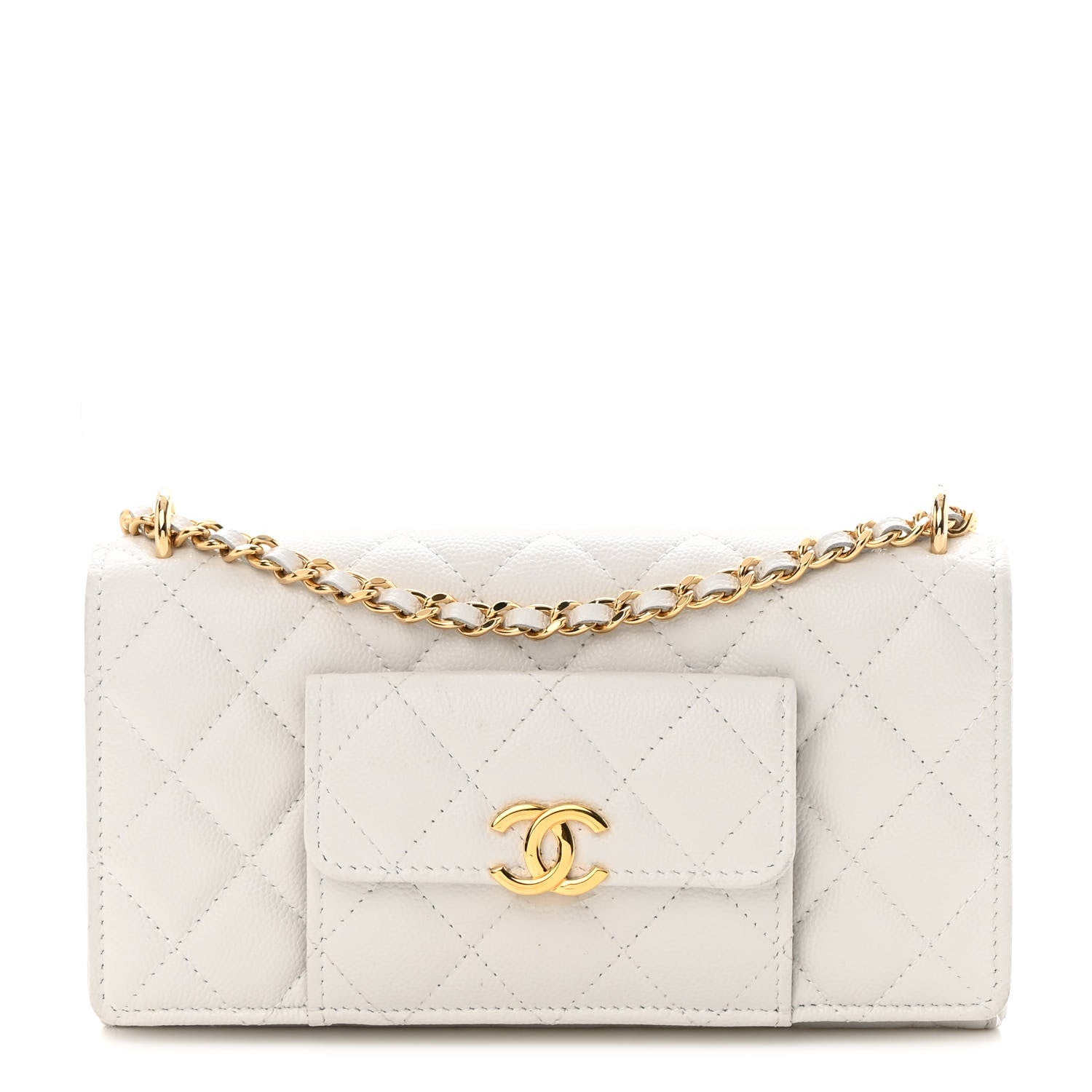 Chanel Caviar Quilted Pocket Twins Clutch With Chain White 1 of 14