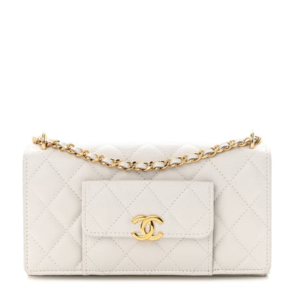 Chanel Caviar Quilted Pocket Twins Clutch With Chain White 1 of 14