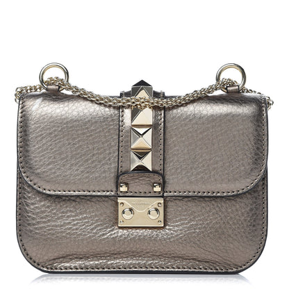 Valentino Garavani Metallic Vitello Small Glam Lock Rockstud Flap Sasso 1 of 8