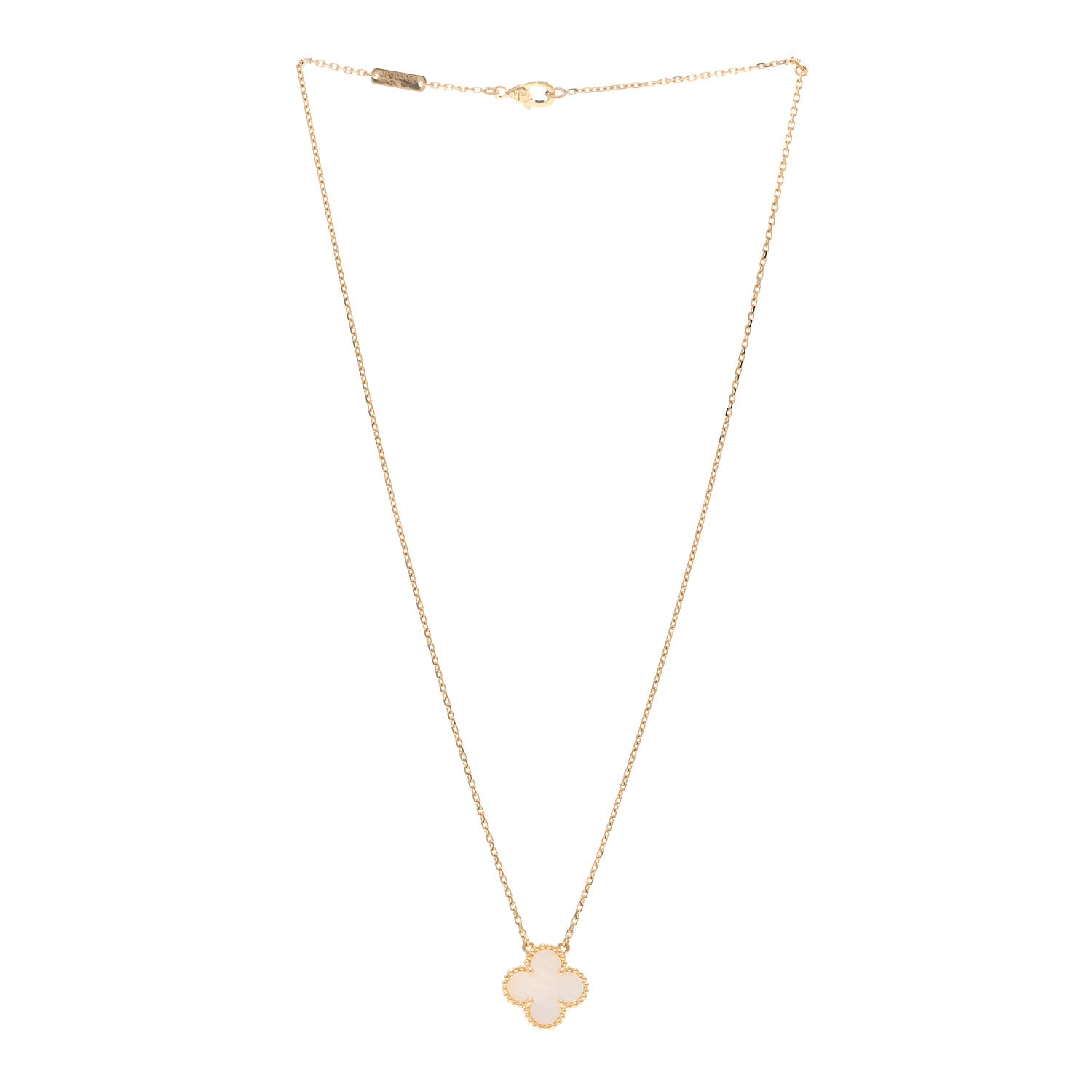 Van Cleef & Arpels 18K Yellow Gold Mother of Pearl Vintage Alhambra Pendant Necklace 3 of 5
