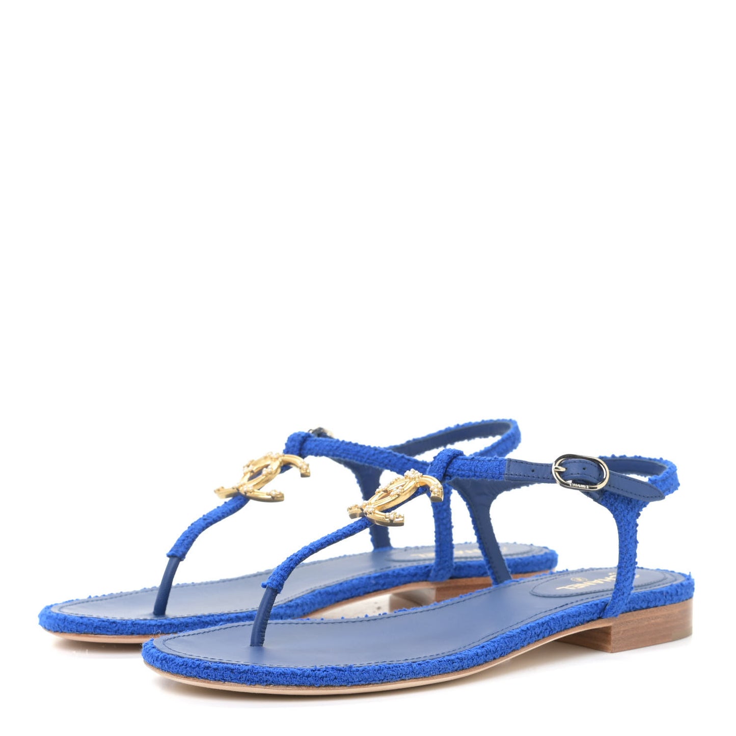 Cotton Tweed CC Logo Thong Sandals 37 Navy Blue