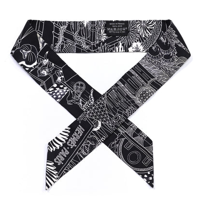 Hermes Silk Animapolis Twilly Black White 1 of 4