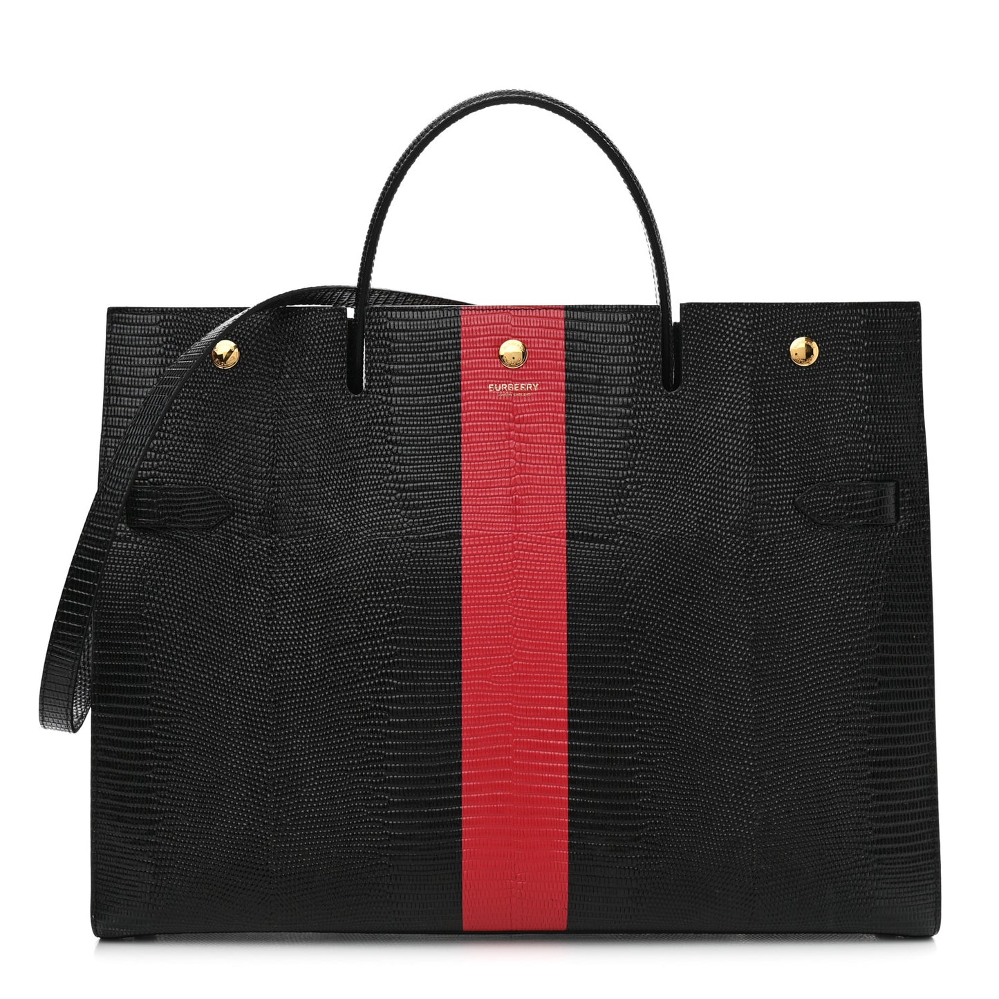 Calfskin Lizard Embossed Large Title Tote Black