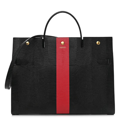 Burberry Calfskin Lizard Embossed Large Title Tote Black 1 of 11