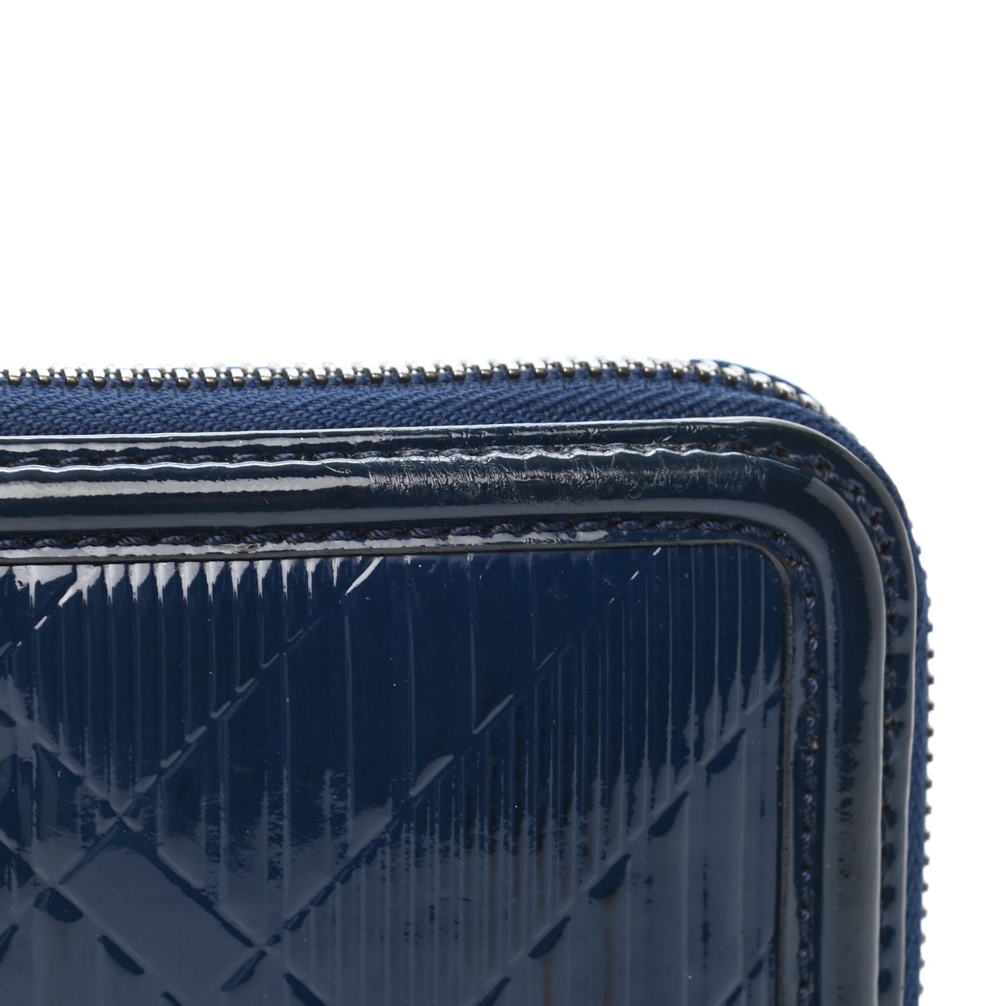 Patent Check Embossed Large Zip Around Wallet Blue