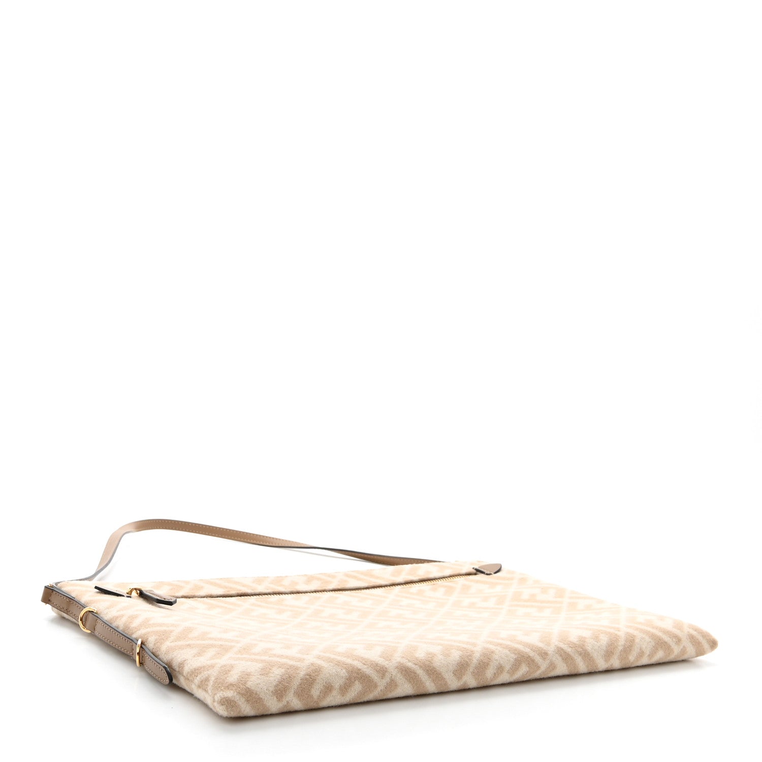 Fendi Wool Vitello King FF 1974 Diagonal Clutch Shoulder Bag Beige Cammello Sand 4 of 10