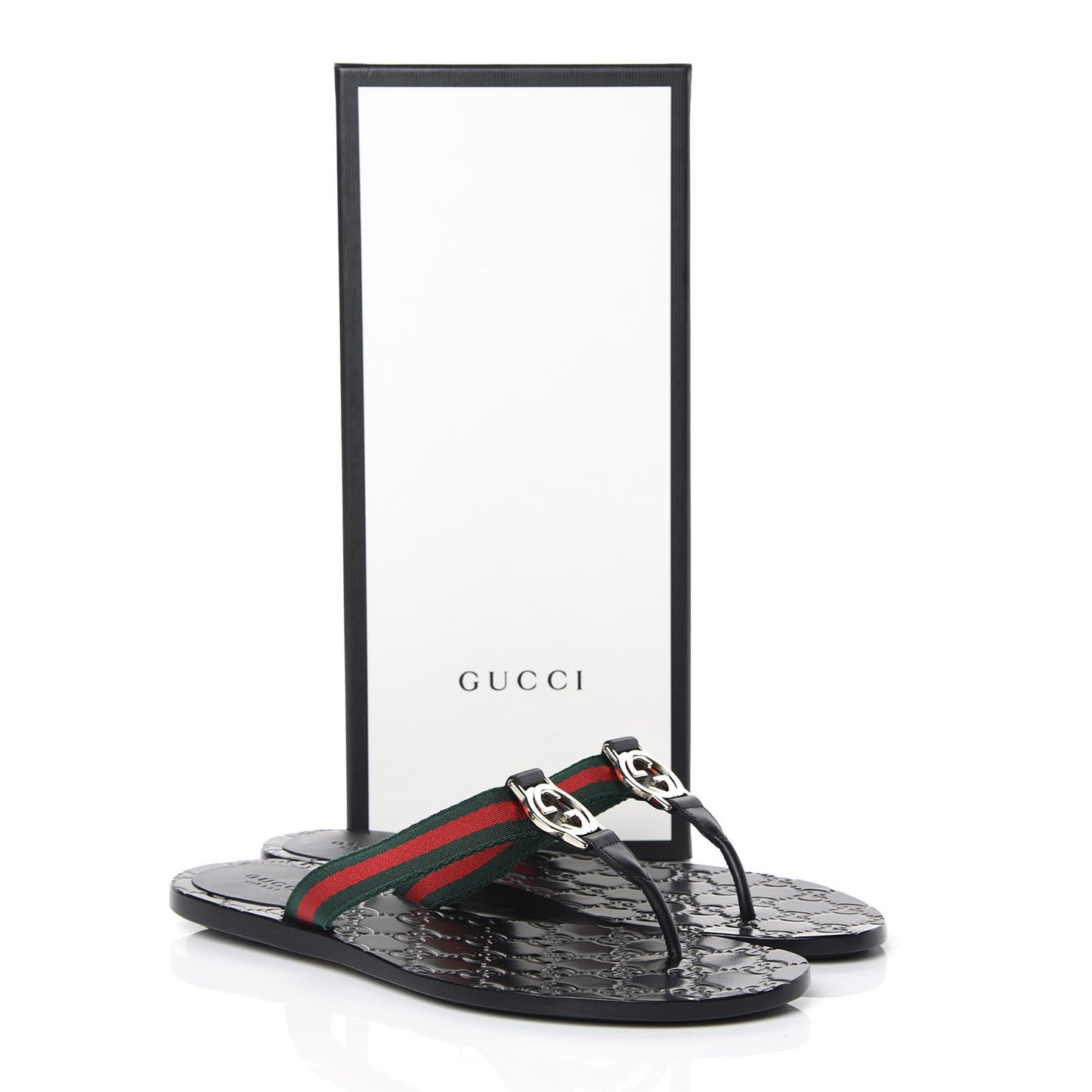 Nylon Guccissima Web Womens Thong Sandals 38 Green Red Black