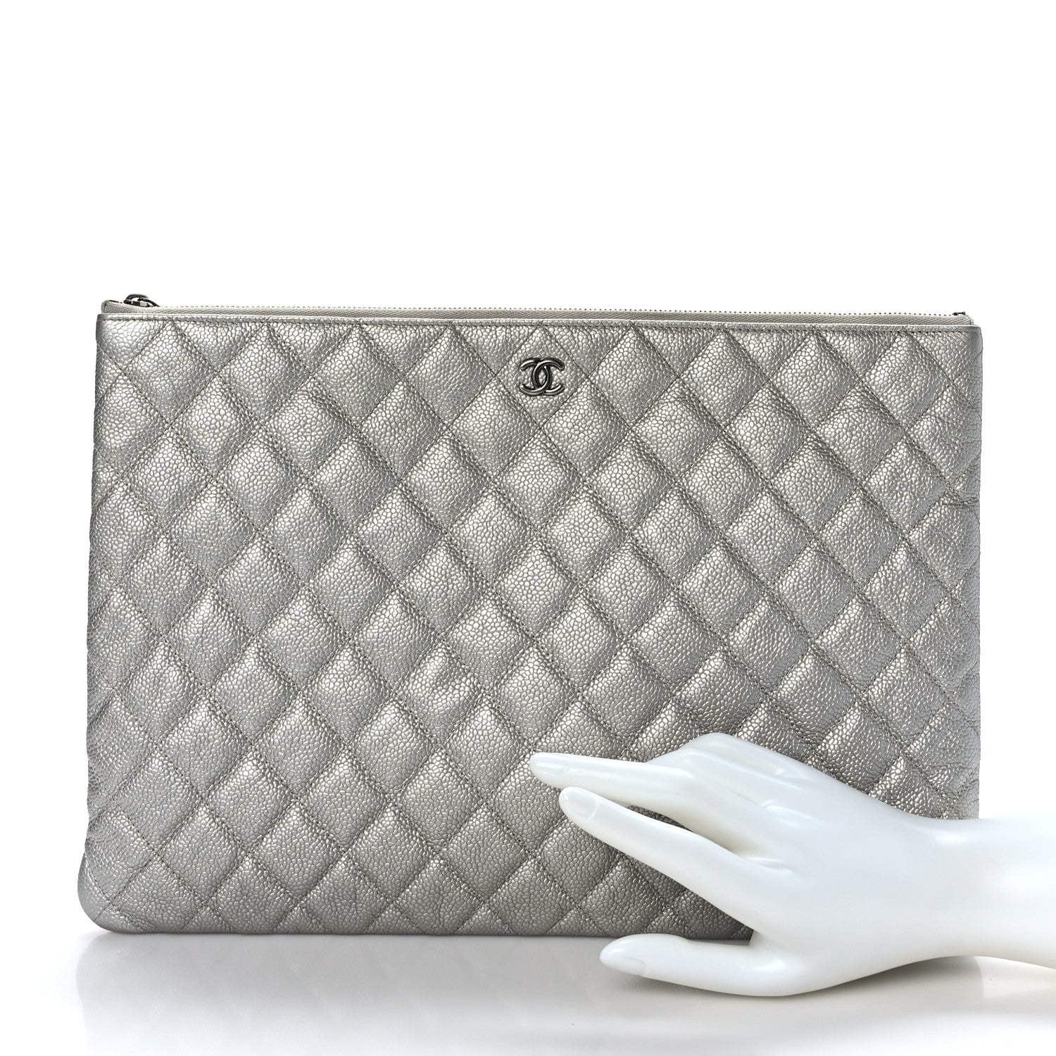 Chanel Lambskin Quilted Large Cosmetic Case Silver 2 of 7