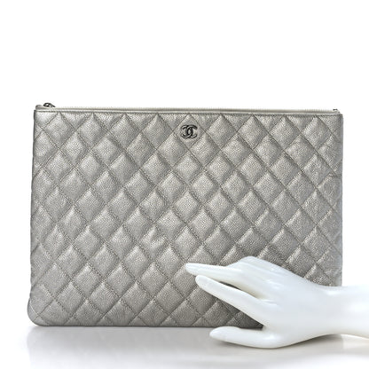 Chanel Lambskin Quilted Large Cosmetic Case Silver 2 of 7