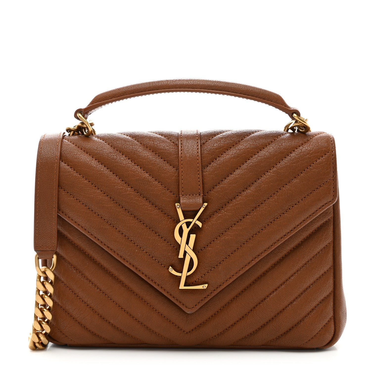 Saint Laurent Sheepskin Matelasse Chevron Monogram Medium College Bag Brick 1 of 12