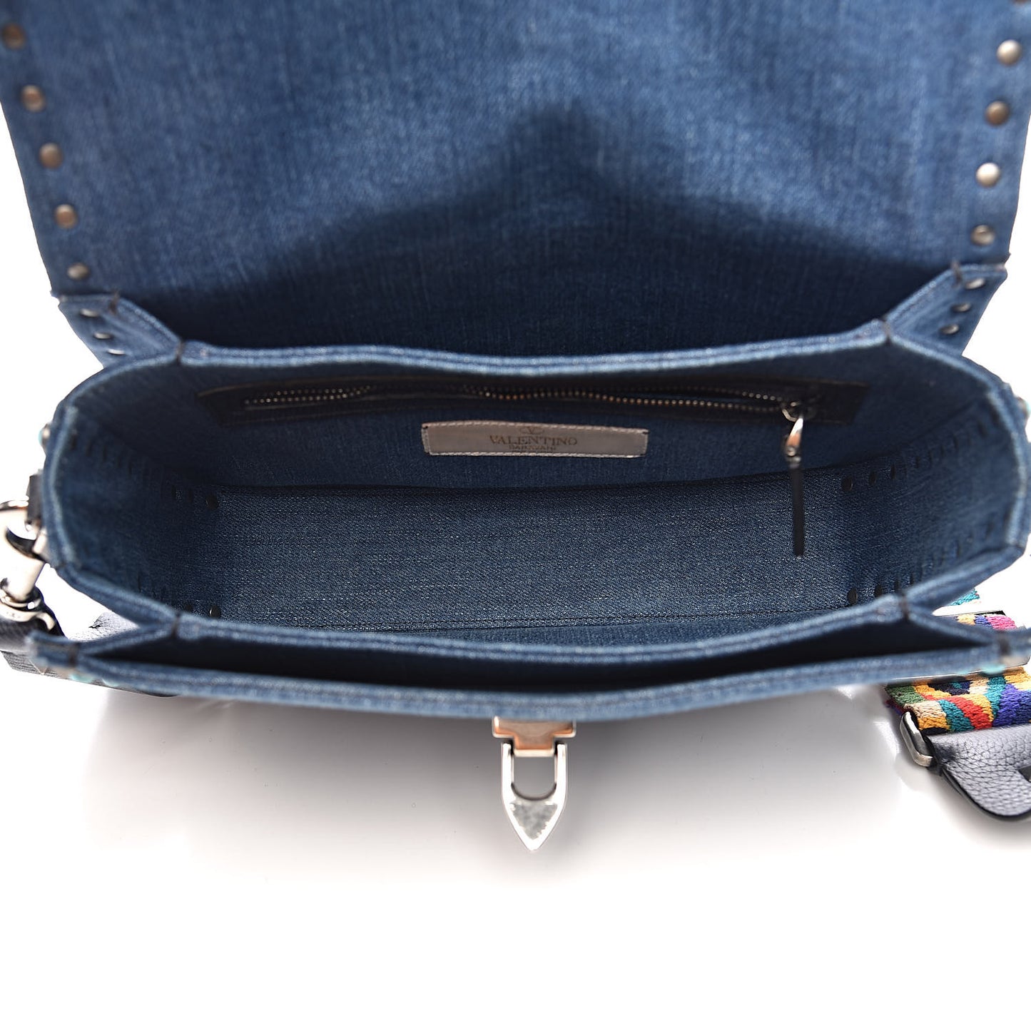 Denim Medium Guitar Strap Rockstud Rolling Flap Saddle Bag