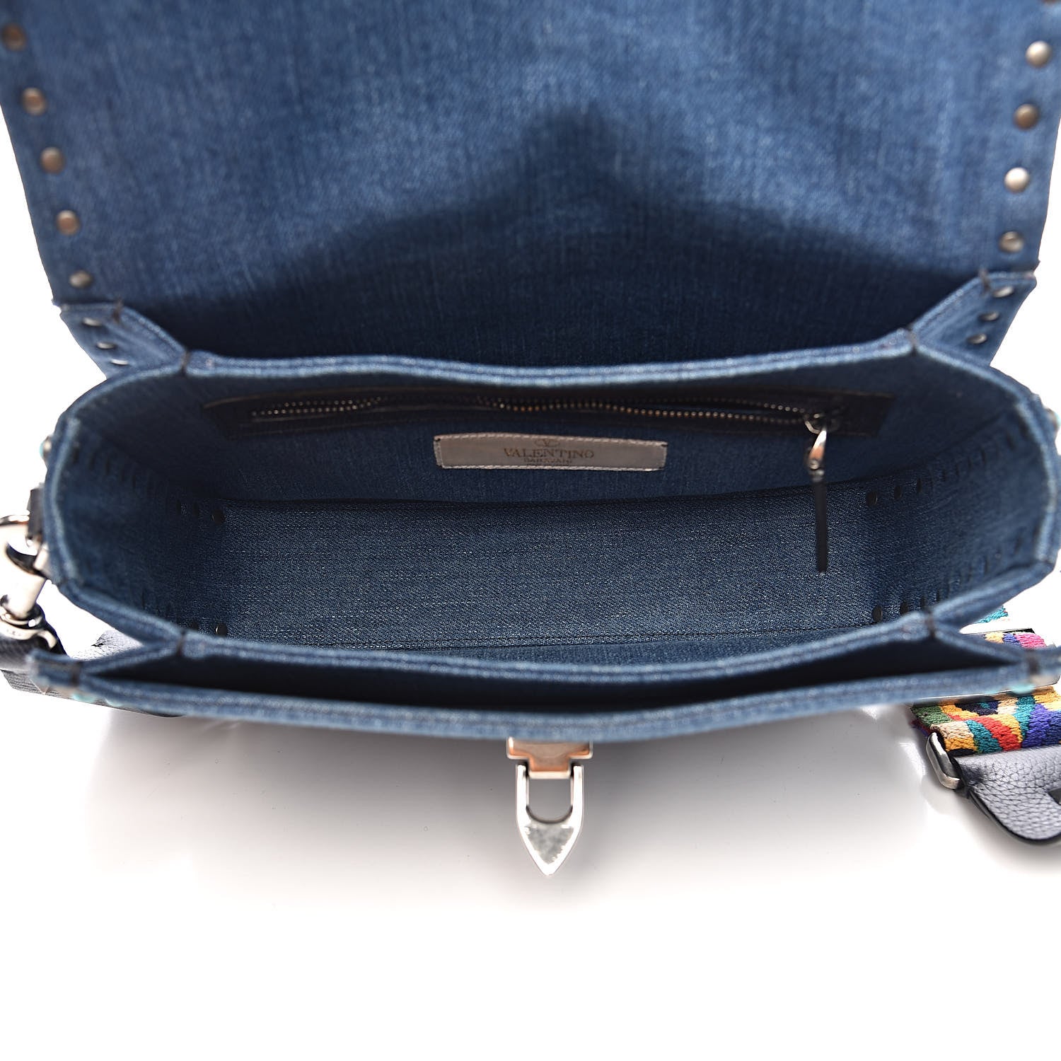 Valentino Garavani Denim Medium Guitar Strap Rockstud Rolling Flap Saddle Bag 5 of 10