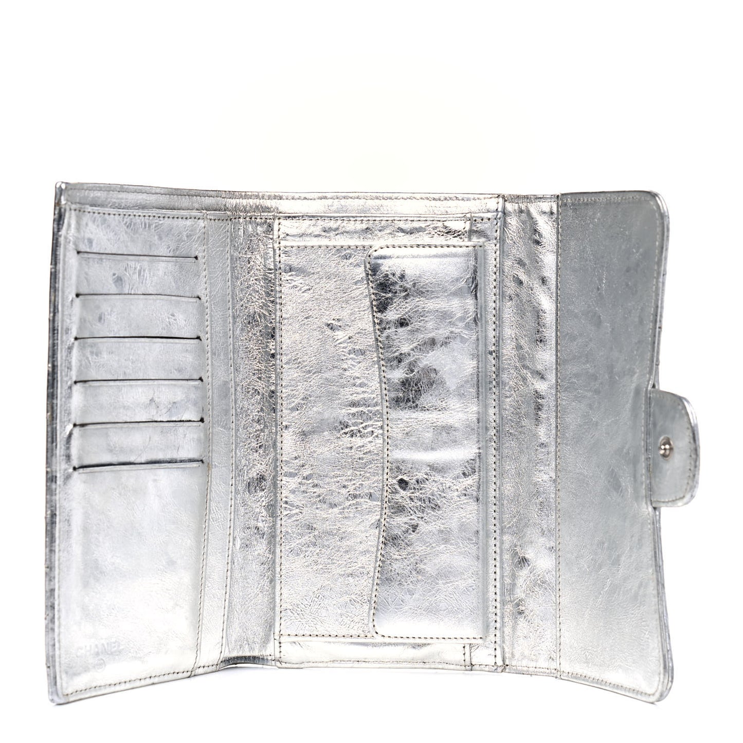 Metallic Aged Calfskin Quilted Reissue Long Flap Wallet Light Silver