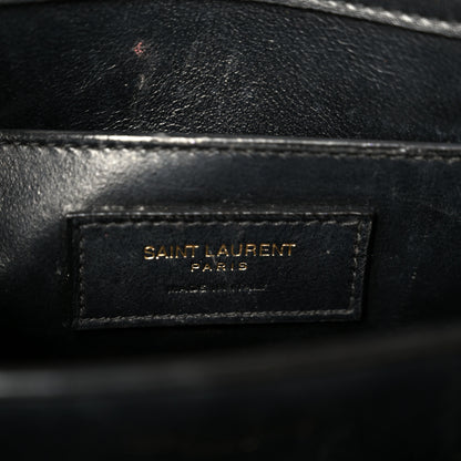 Saint Laurent Calfskin Crocodile Embossed Medium Classic Monogram Cassandra Top Handle Black 6 of 10