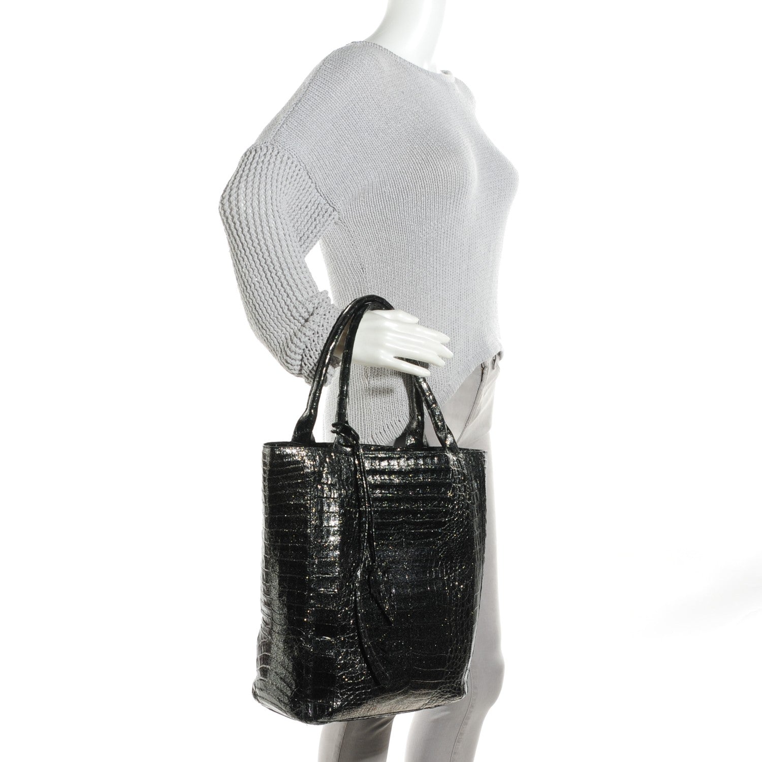 Nancy Gonzalez Crocodile Medium Leaf Tote Black Glitter 2 of 8