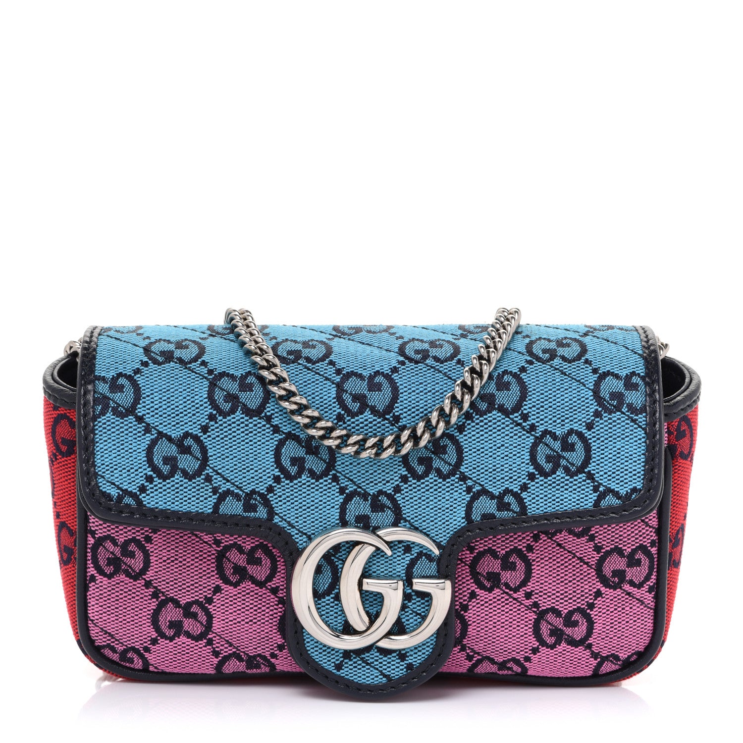 Gucci Monogram Multicolor Matelasse Diagonal Super Mini GG Marmont Shoulder Bag Light Blue Pink Blue Green Red 1 of 9