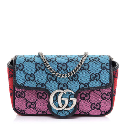 Gucci Monogram Multicolor Matelasse Diagonal Super Mini GG Marmont Shoulder Bag Light Blue Pink Blue Green Red 1 of 9
