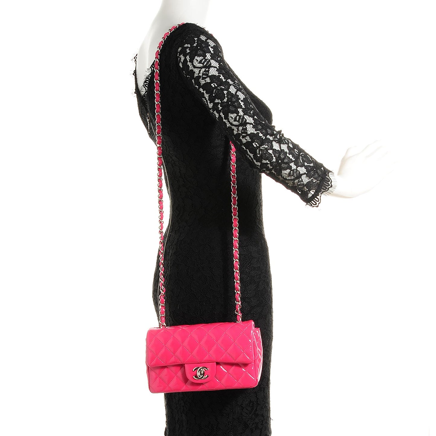 Patent Quilted Mini Rectangular Flap Fuchsia