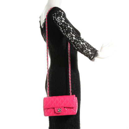 Chanel Patent Quilted Mini Rectangular Flap Fuchsia 2 of 8