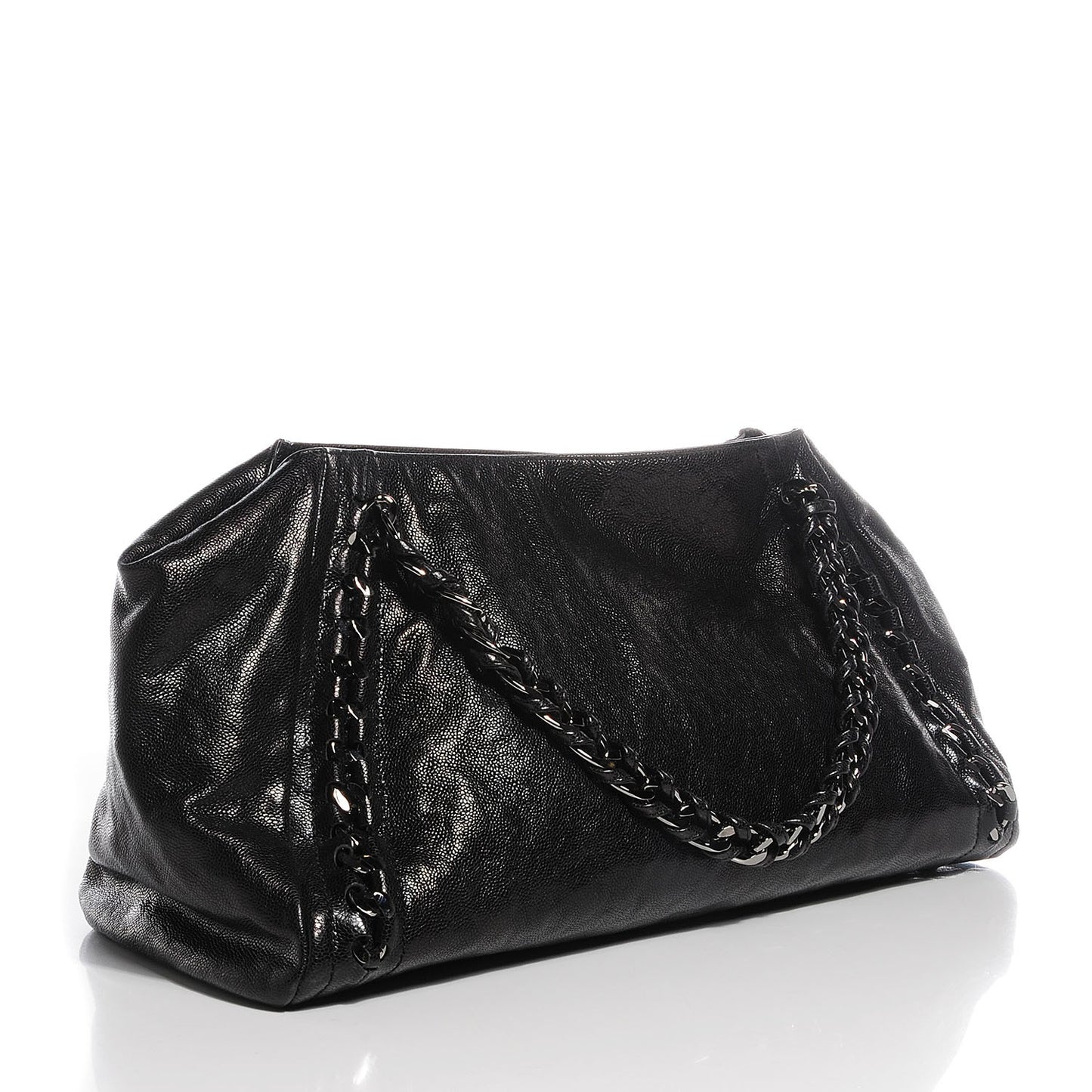 Glazed Caviar East West Modern Chain Tote Black