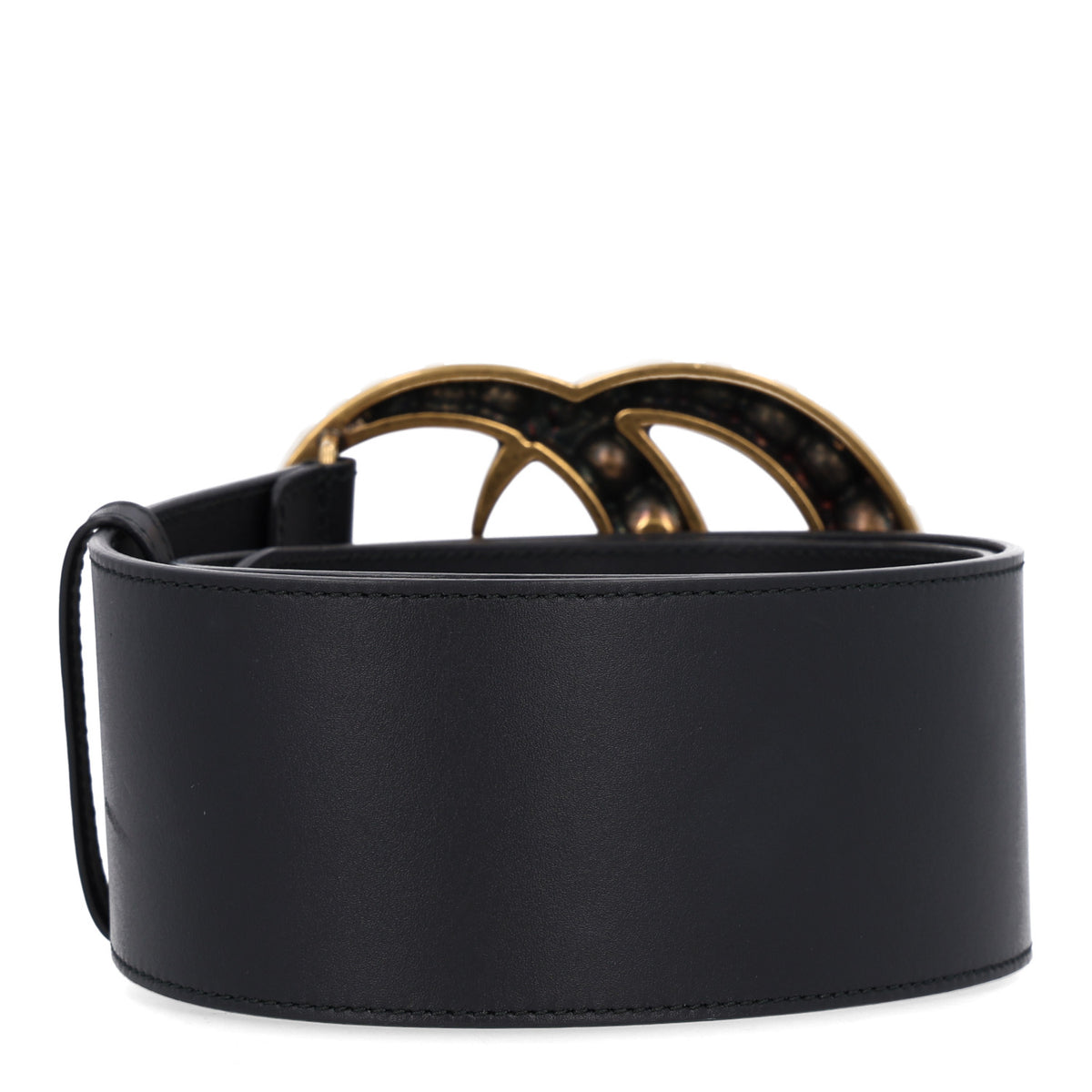 Moon Calfskin Pearl Double G 70mm Belt 85 34 Black Cream