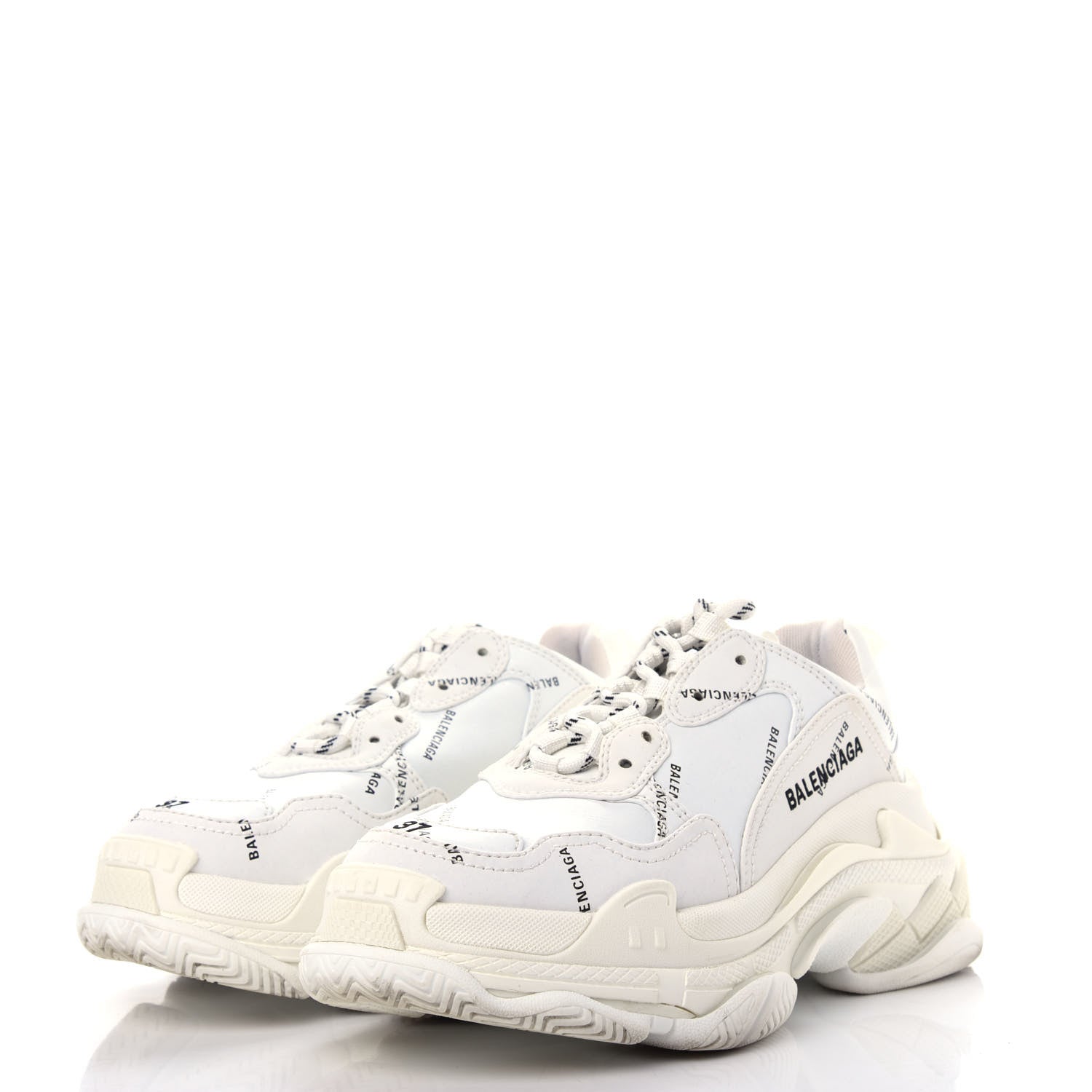 Balenciaga Technical Fabric Allover Logo Womens Triple S Sneakers 37 White Black 3 of 10
