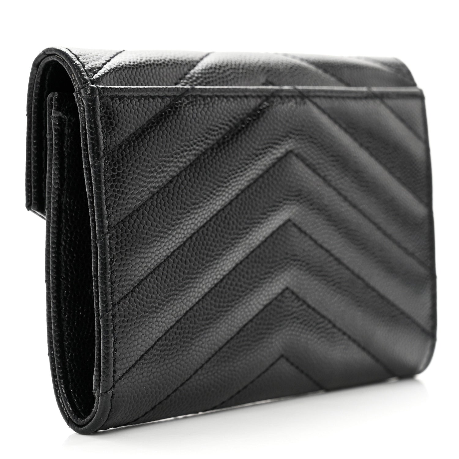 Saint Laurent Grain De Poudre Matelasse Chevron Small Monochrome Monogram Envelope Wallet Black 3 of 11