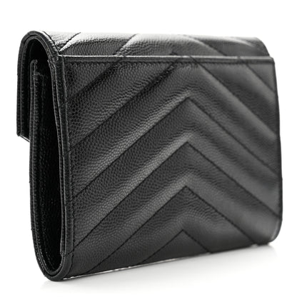 Saint Laurent Grain De Poudre Matelasse Chevron Small Monochrome Monogram Envelope Wallet Black 3 of 11