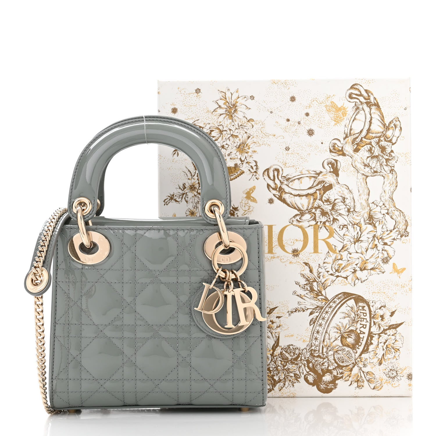 Christian Dior Patent Cannage Mini Lady Dior Grey Stone 11 of 11