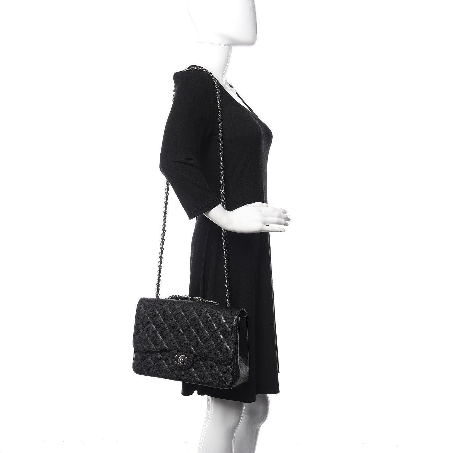 Chanel Caviar Quilted Jumbo Single Flap Black 2 of 12
