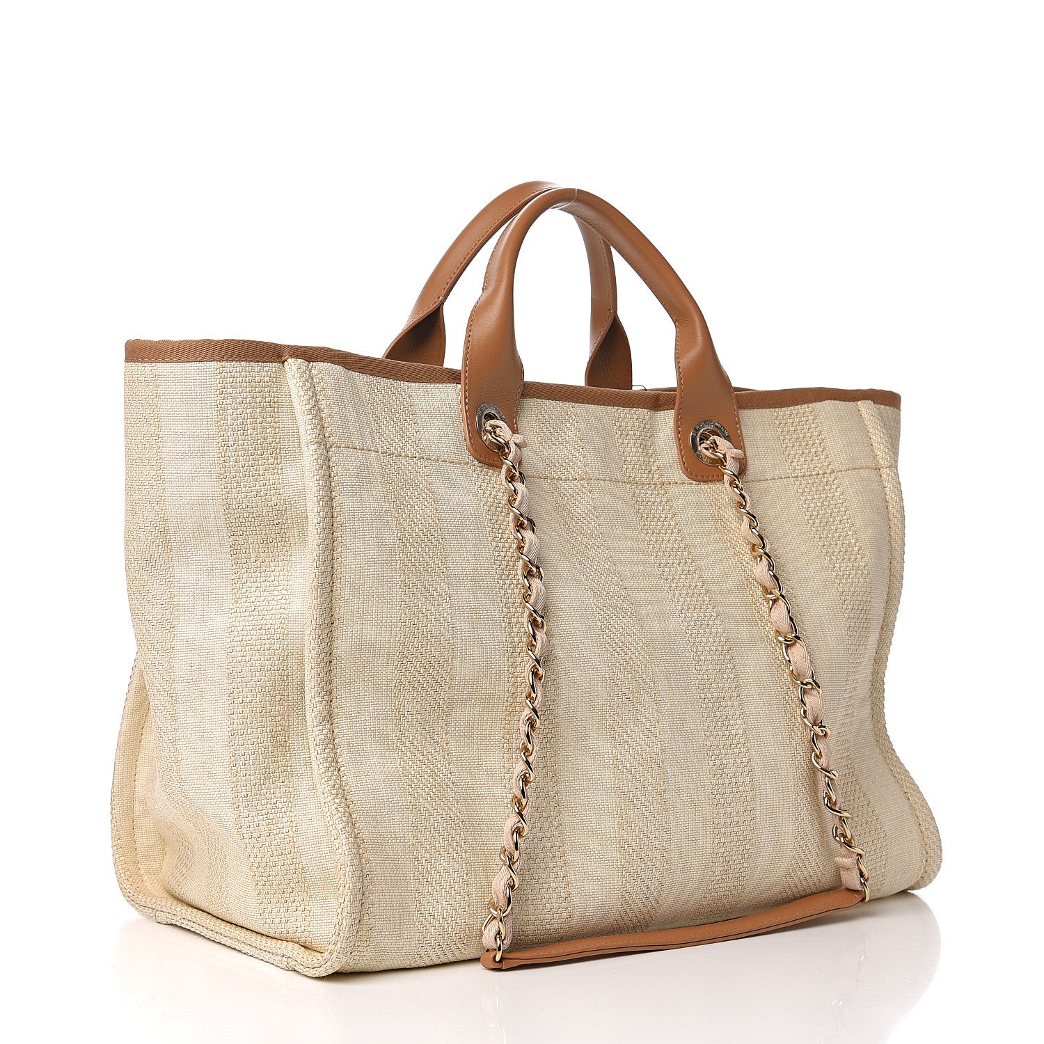 Chanel Straw Raffia Calfskin Striped Medium Deauville Tote Beige 2 of 9