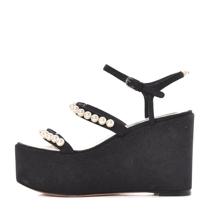 Chanel Suede Pearl Platform Sandal 36.5 Black 1 of 14