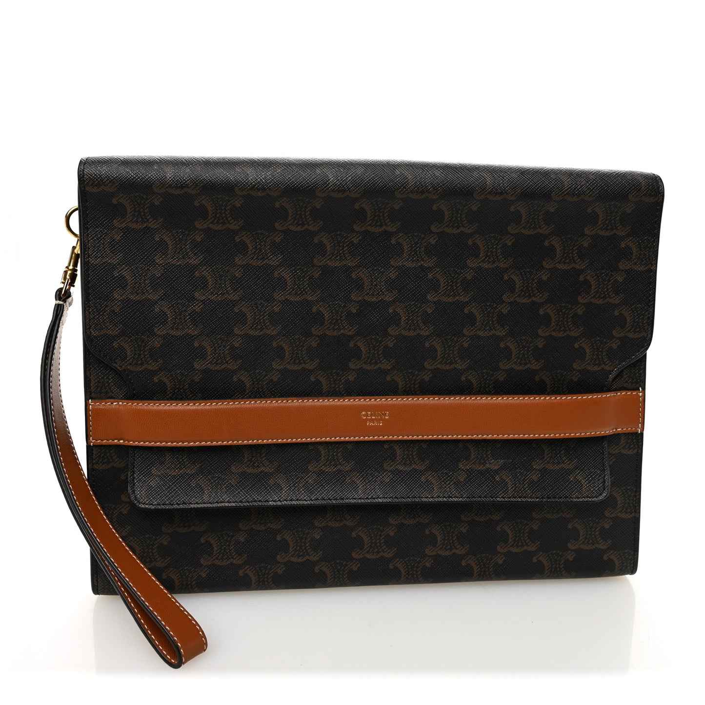 Triomphe Canvas Calfskin Flap Clutch