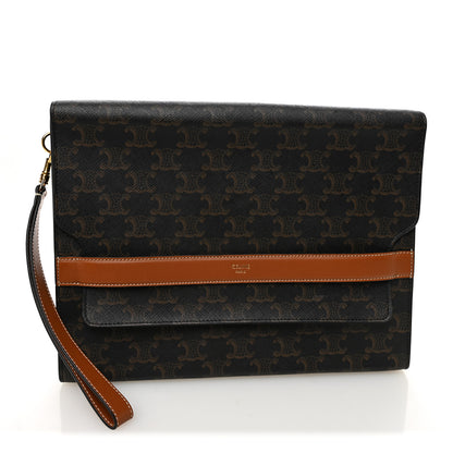 Celine Triomphe Canvas Calfskin Flap Clutch 1 of 8