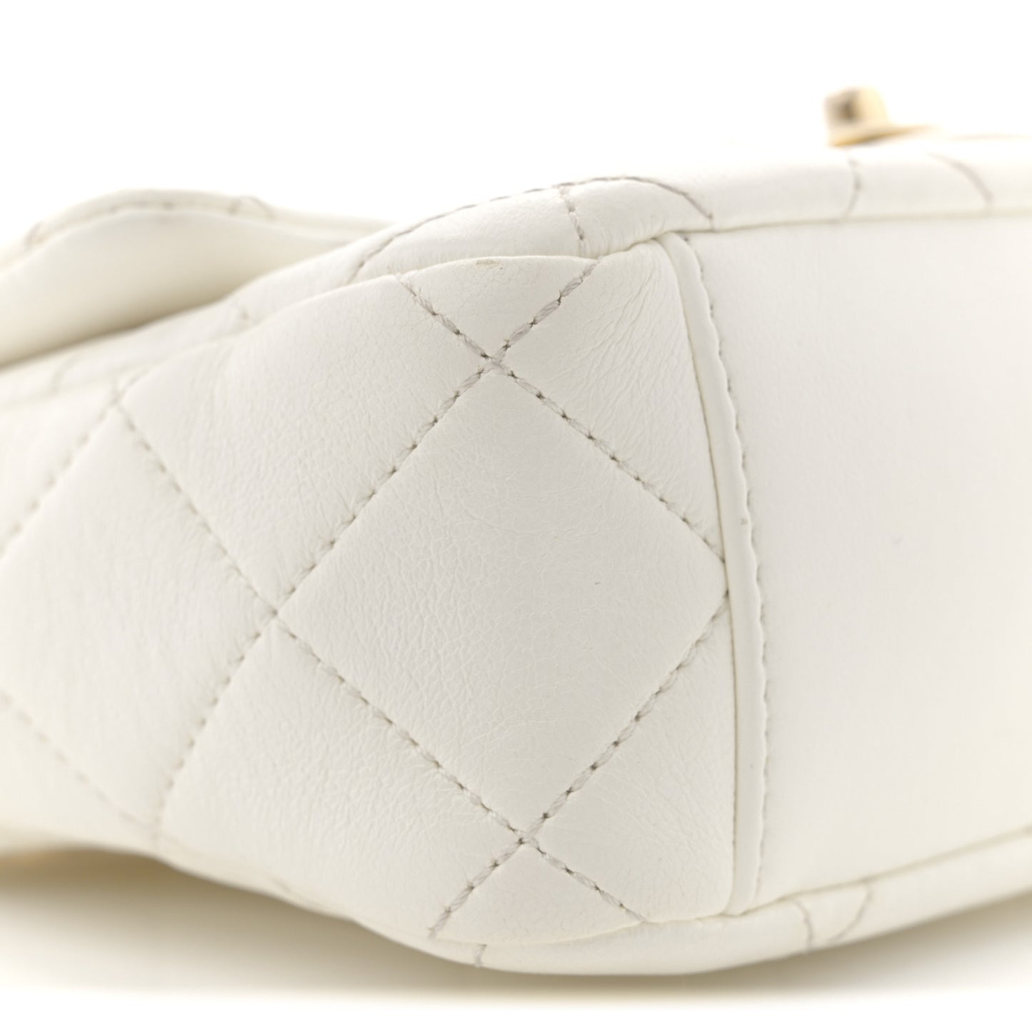 Shiny Lambskin Quilted Mini Flap White