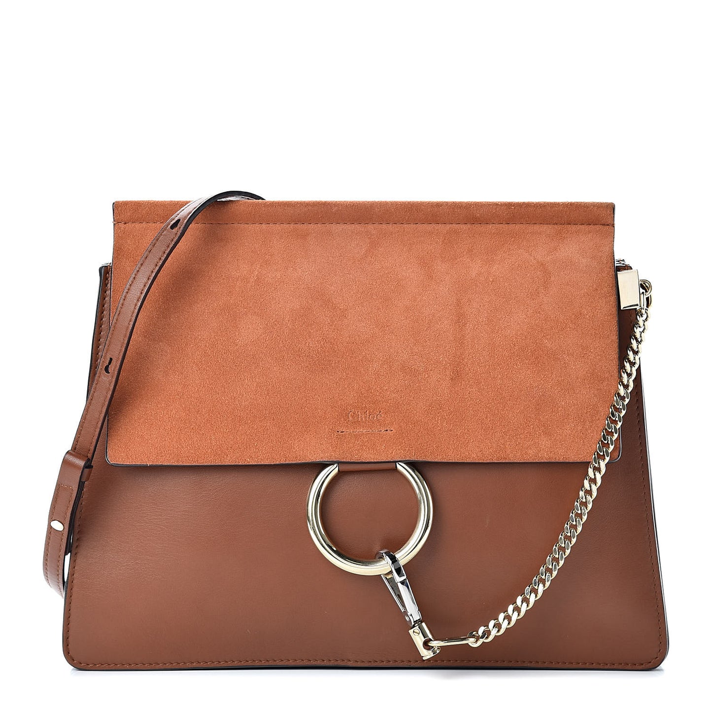 Suede Calfskin Medium Faye Shoulder Bag Tobacco