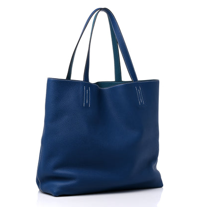 Hermes Taurillon Clemence Double Sens 36 Reversible Tote Deep Bleu Vert Bosphere 3 of 13