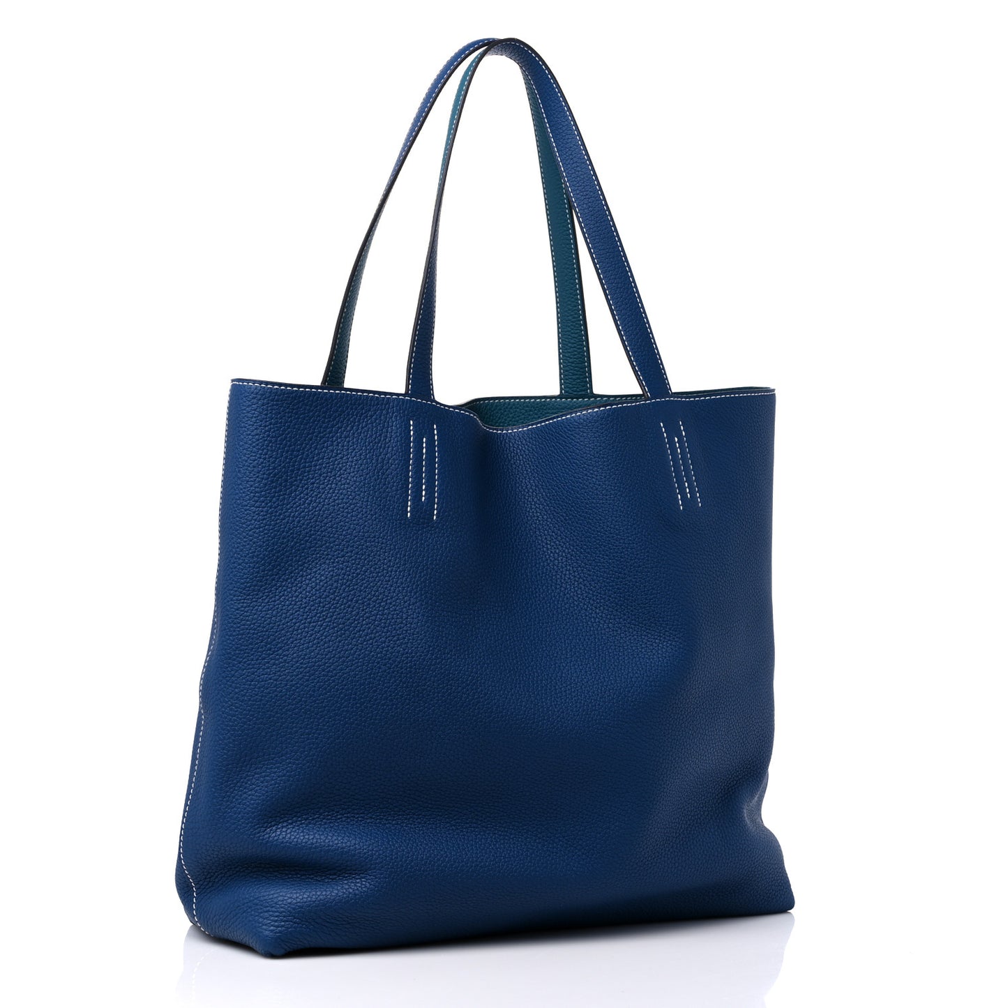 Taurillon Clemence Double Sens 36 Reversible Tote Deep Bleu Vert Bosphere