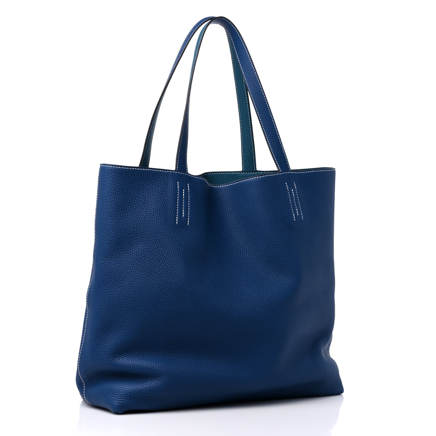 Hermes Taurillon Clemence Double Sens 36 Reversible Tote Deep Bleu Vert Bosphere 3 of 13