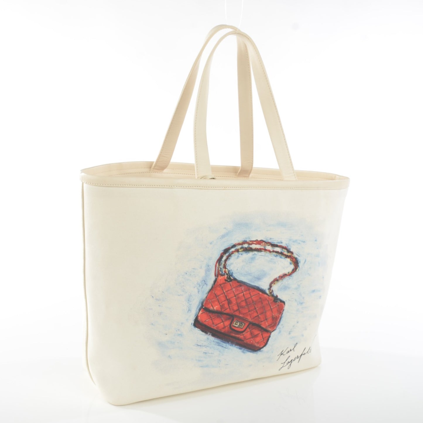Canvas Calfskin Mobile Art Tote White