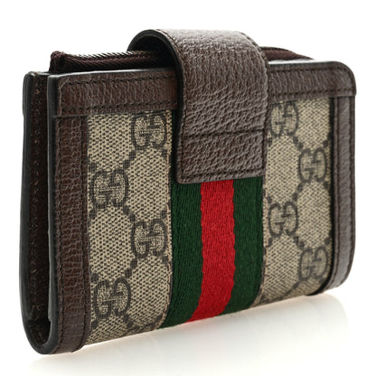 Gucci GG Supreme Monogram Textured Dollar Calfskin Web Ophidia Overlay Zip Around Card Case Wallet Beige Ebony New Acero 3 of 6