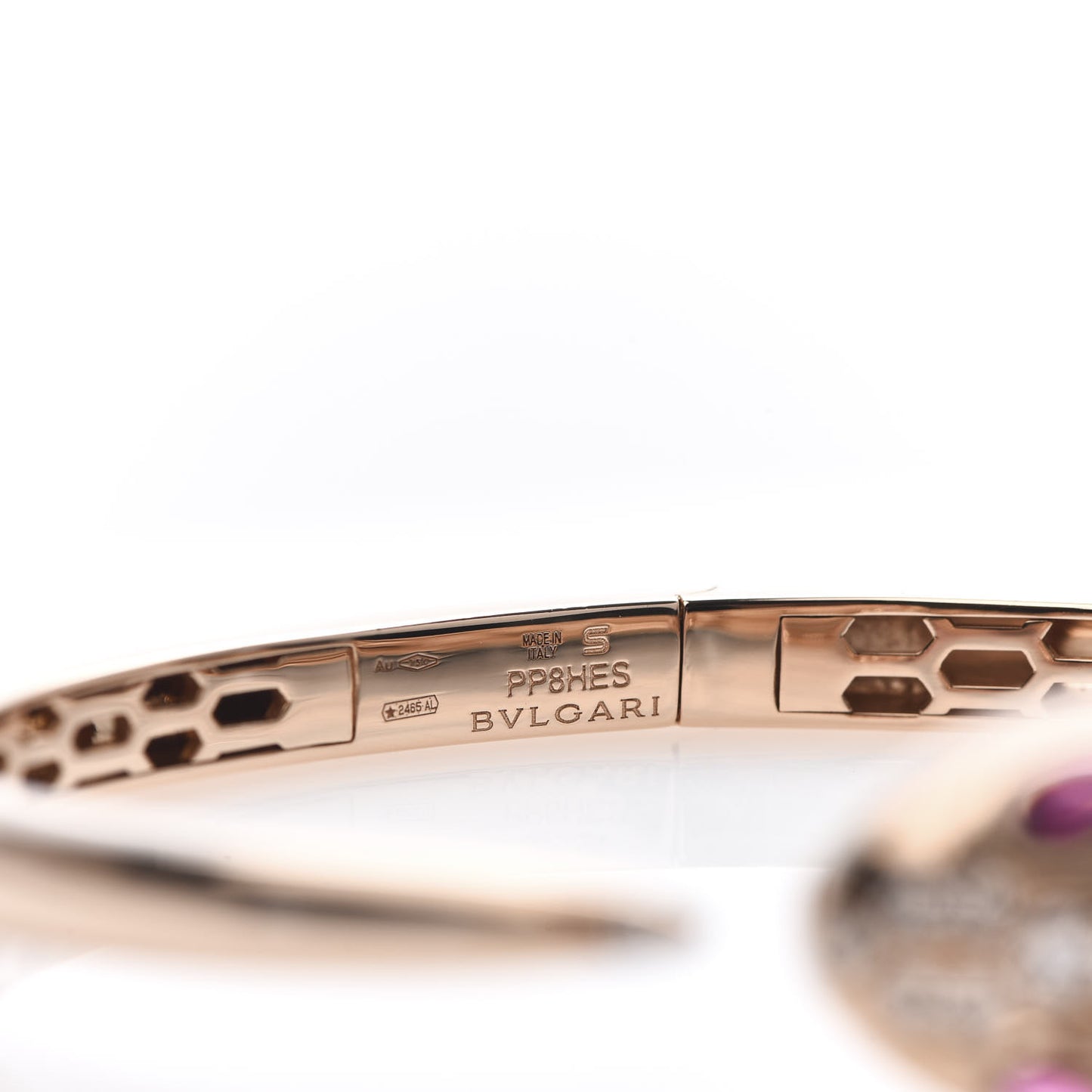 18K Rose Gold Diamond Rubellite Serpenti Seduttori Bangle Bracelet S