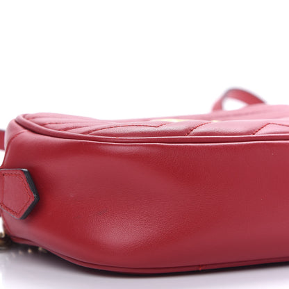 Gucci Calfskin Matelasse Mini GG Marmont Chain Shoulder Bag Hibiscus Red 8 of 9
