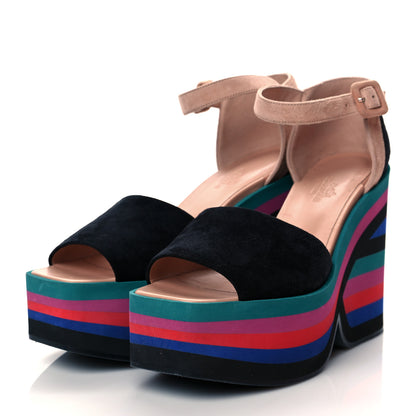 Hermes Suede Goatskin Early Wedge Sandals 38.5 Multicolor Black 3 of 9