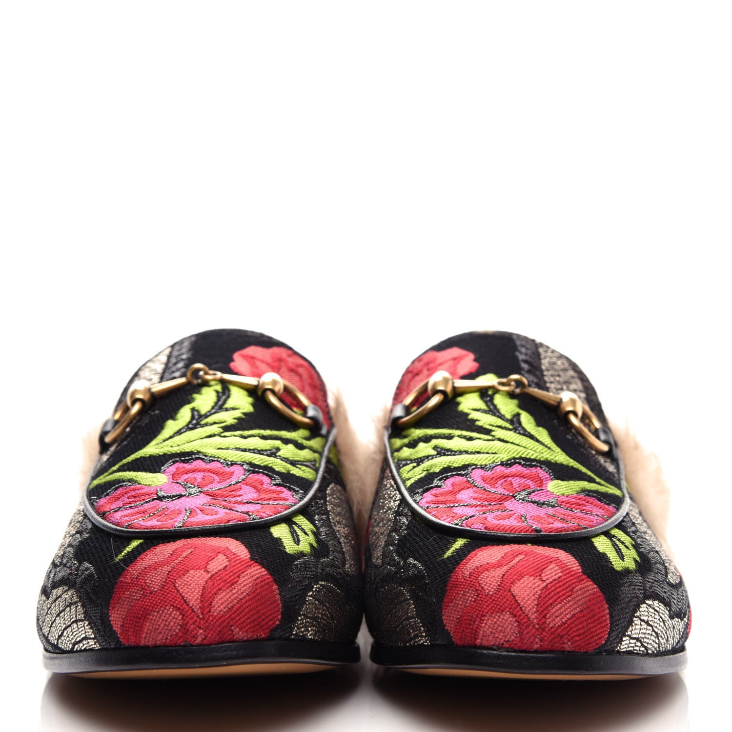 Gucci Brocade Fur Floral Womens Princetown Slippers 36 Black Anthracite 2 of 10