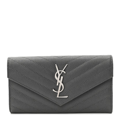 Saint Laurent Grain De Poudre Matelasse Chevron Monogram Flap Wallet Storm 1 of 8