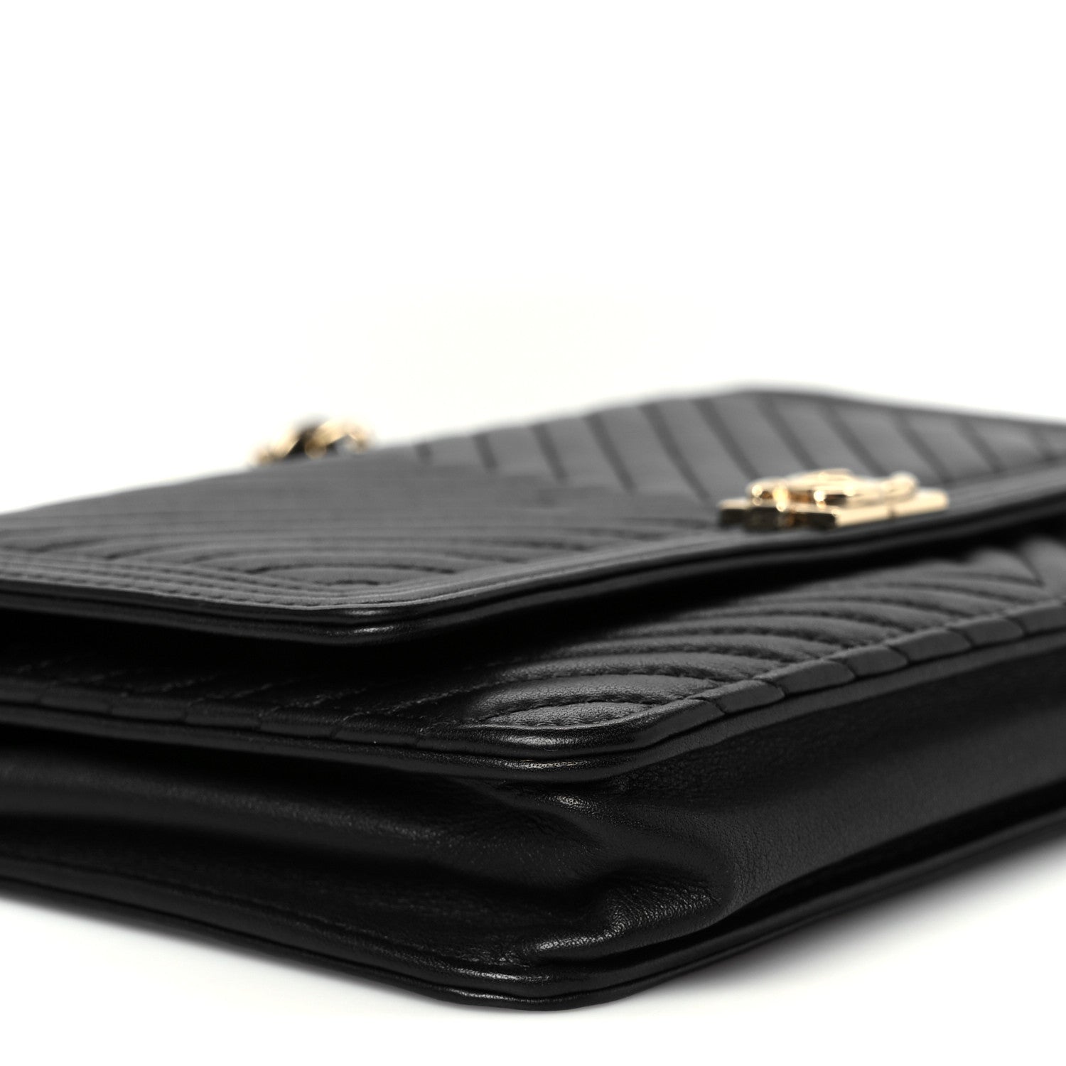 Chanel Calfskin Chevron Boy Wallet On Chain WOC Black 10 of 11