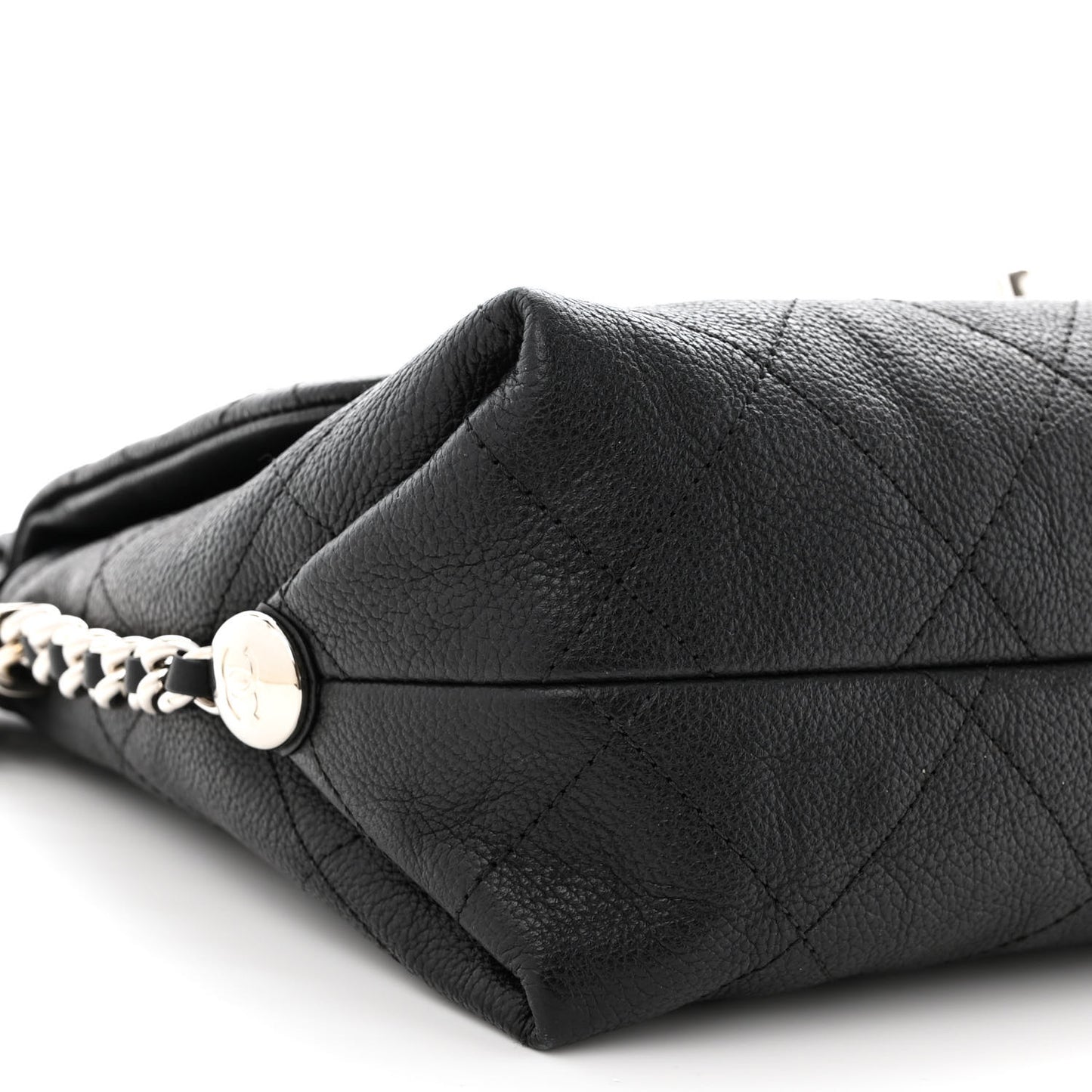 Grained Calfskin Stitched Small Braided With Style Flap Black