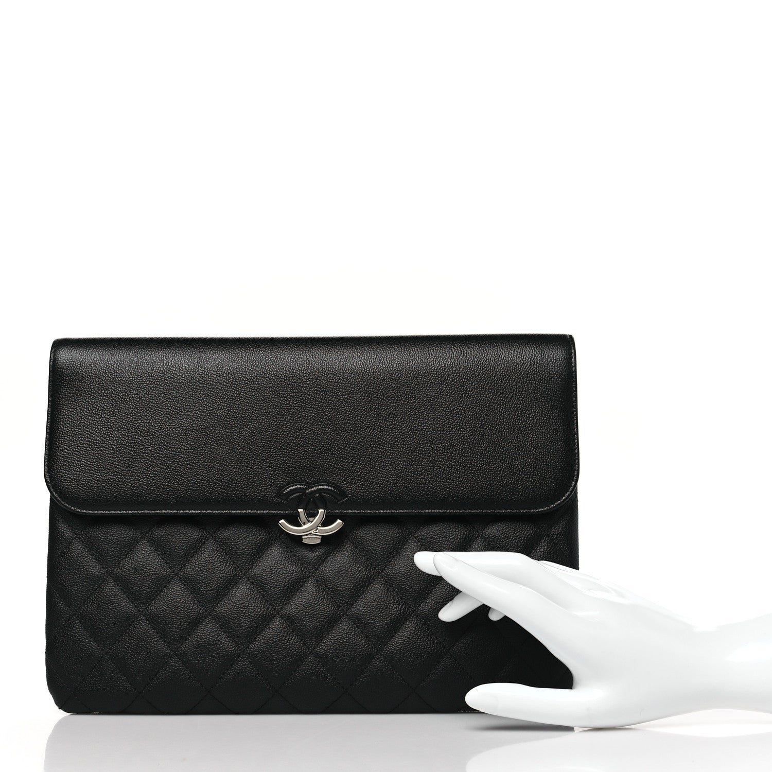 Chanel Grained Calfskin Quilted CC Box Pouch Black 2 of 12