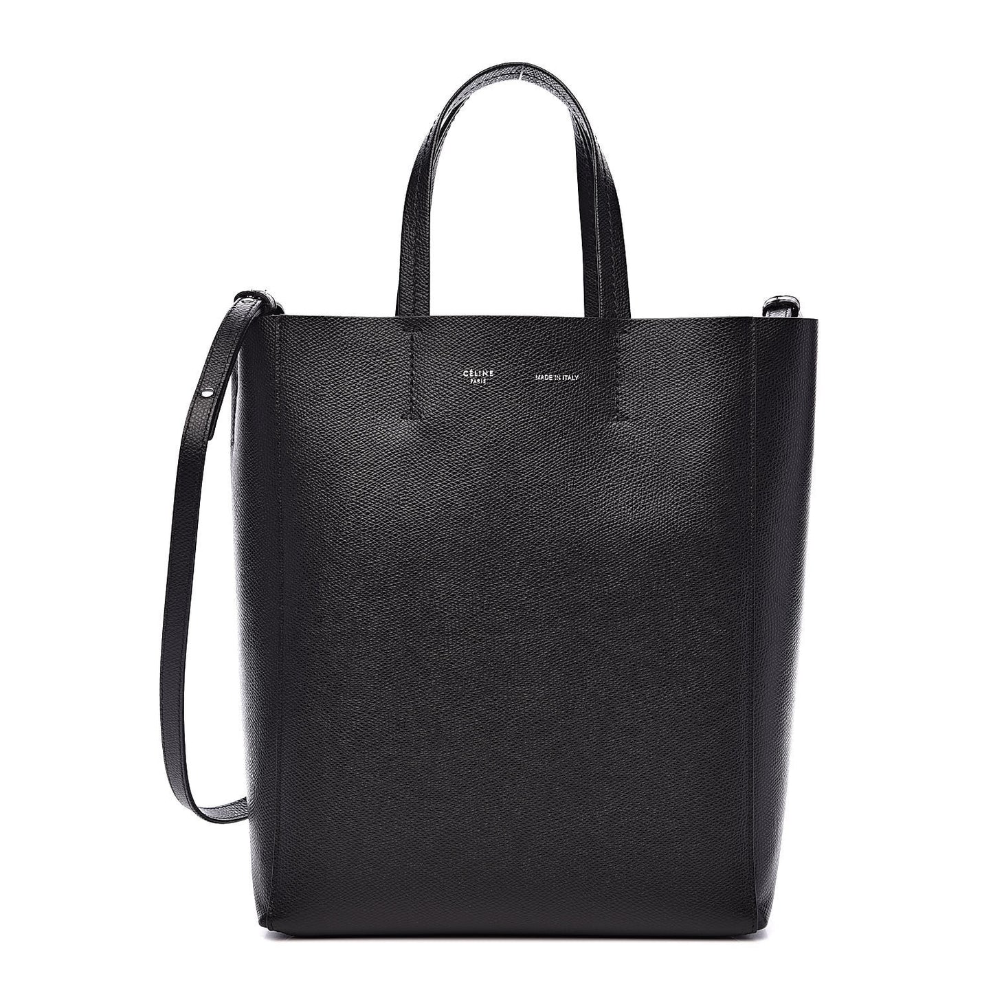 Grained Calfskin Small Vertical Cabas Black